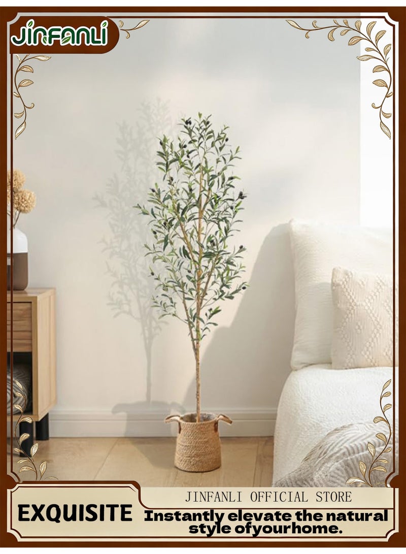 JINFANLI Artificial Olive Tree 180cm Tall Imitation Silk Plant for Home Office Decoration Indoor Fake Potted Tree with Natural Wood Trunk and Lifelike Fruits (Green, 180cm) - Image 1